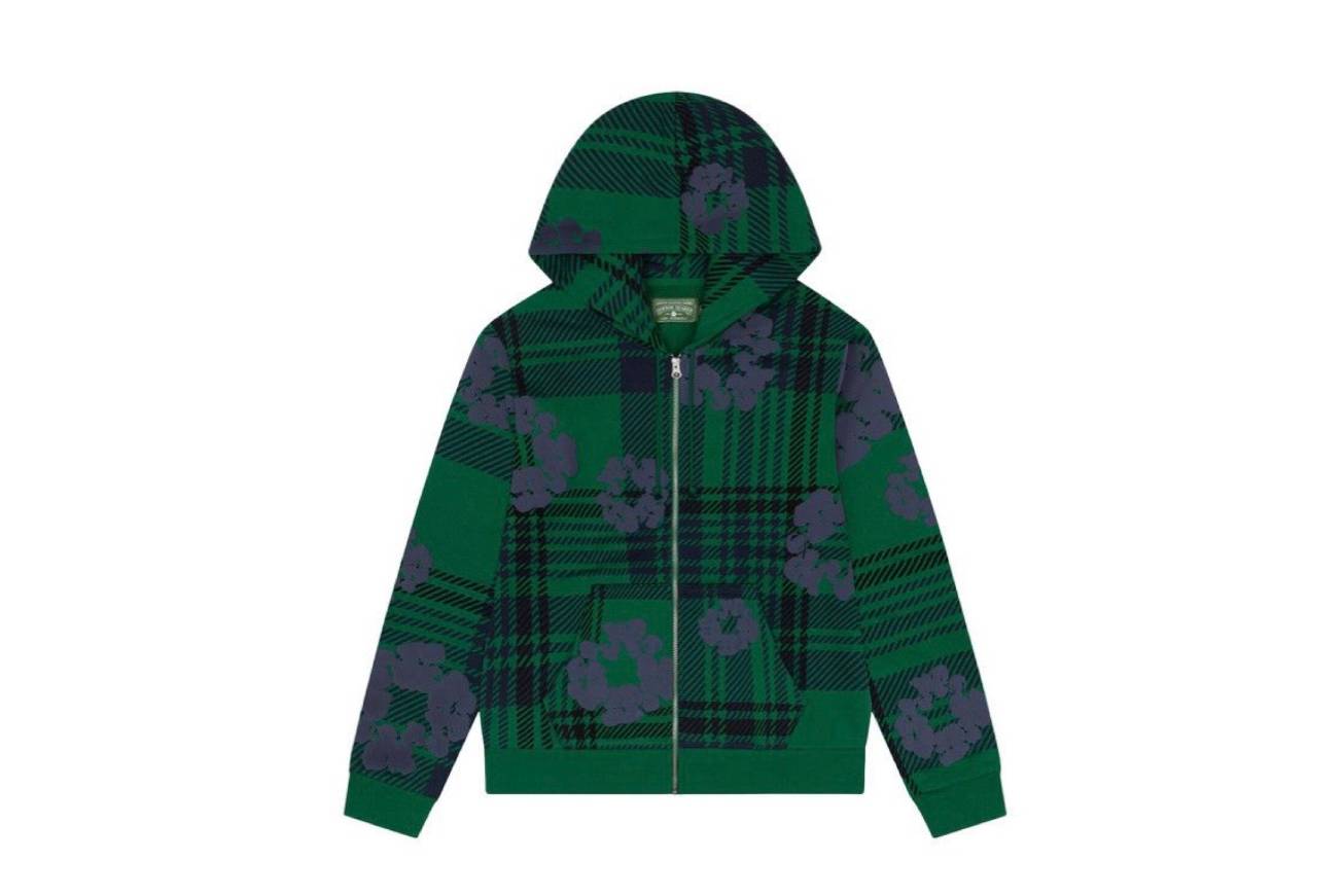 Denim Tears Plaid Cotton Wreath Zip Hoodie Green